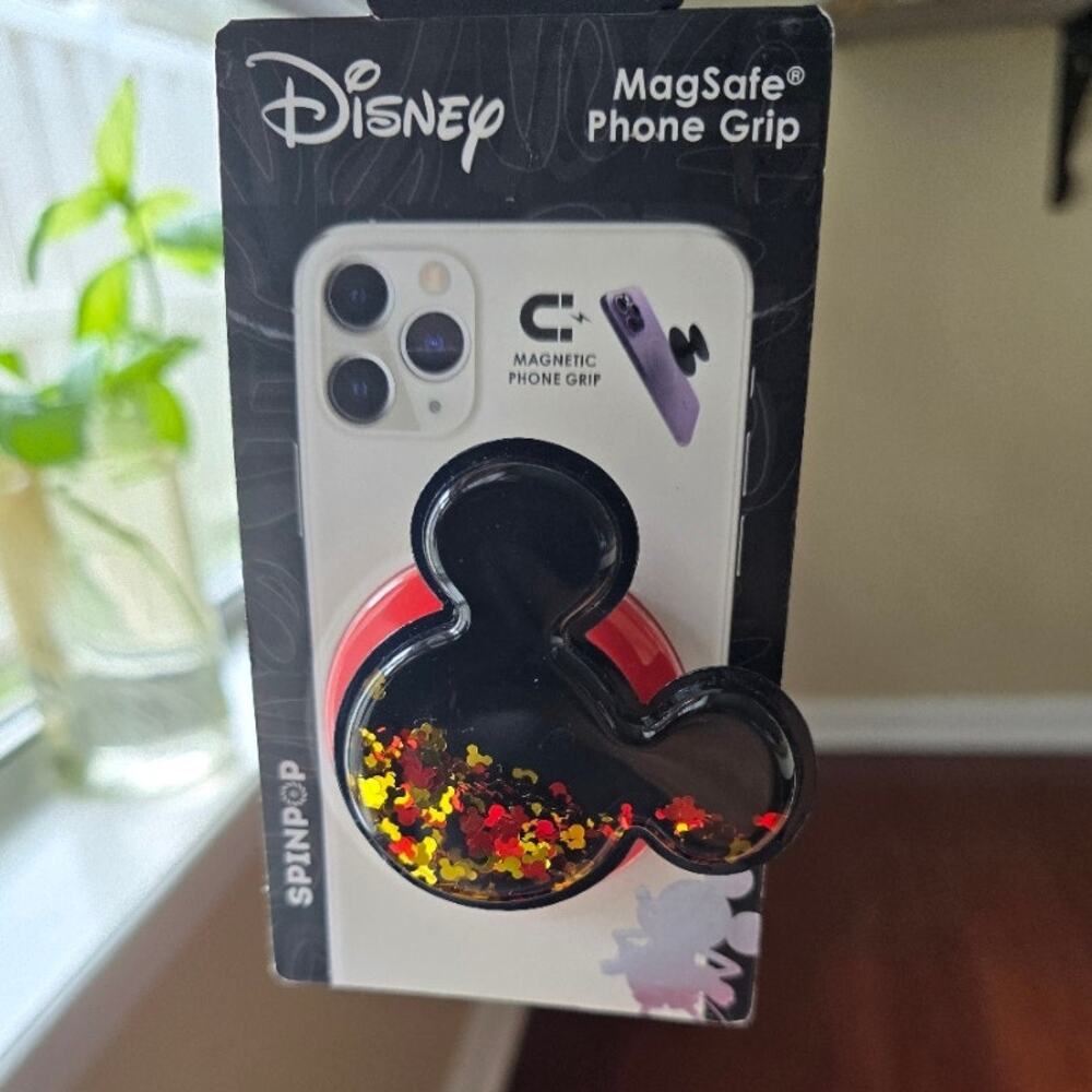 Disney Mickey Mouse MagSafe Phone Grip Magnetic Stand Black Gold Glitter NWT